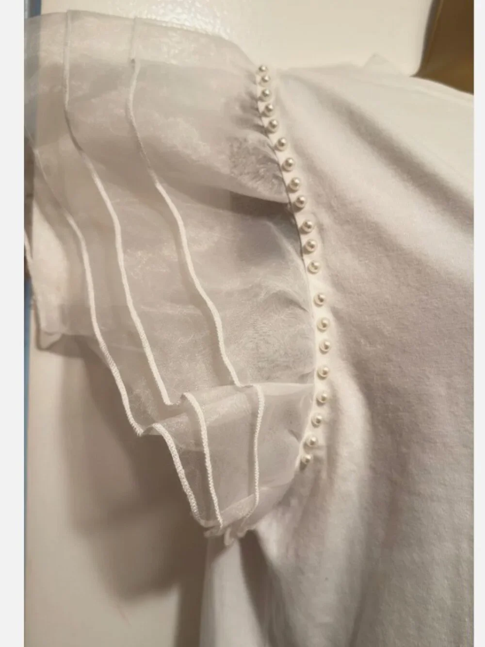 Anthro White Pearl Amor (LOVE) Top Womens XL Sheer Puff Sleeve Romantic Blouse